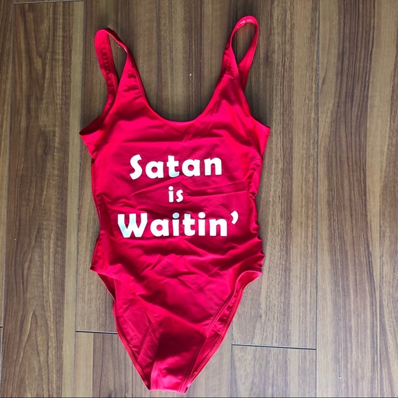 Other - Satan is Waitin swimsuit - red and white Other - Satan is Waitin swimsuit - red and white
